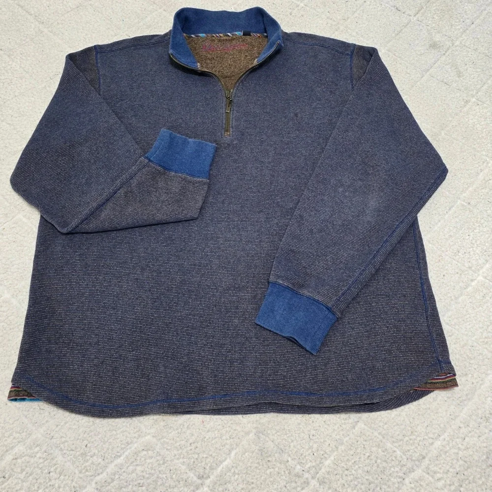 Robert Graham Mens XL Geometric Print Quarter Zip Pullover Sweater Blue Brown‎